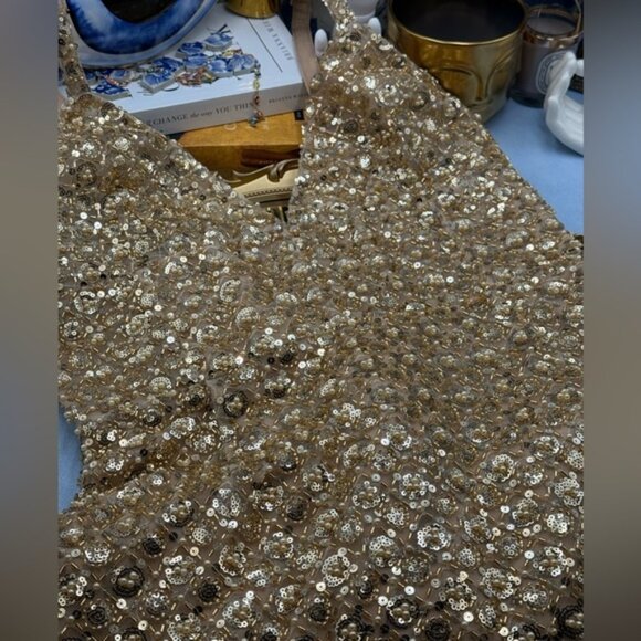 🆕 BRONX & BANCO 🧿 NWOT Allegra Gold Sequin & Beaded Maxi Dress, Sz L US 8 - Picture 14 of 16